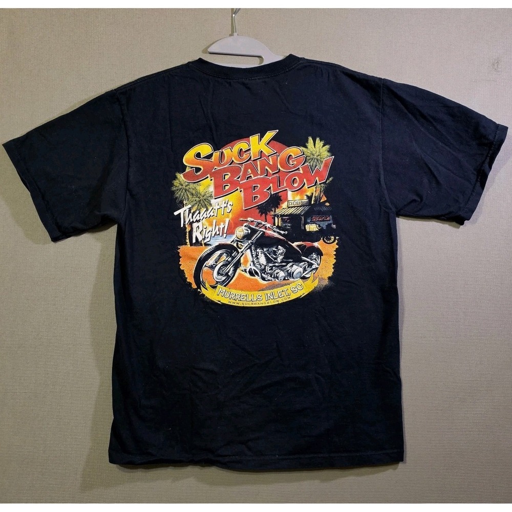 Suck Bang Blow Murrells Inlet SC Motorcycle Biker T Shirt Men's M Fruit Loom